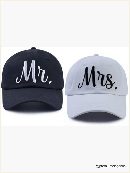 Mr & Mrs Baseball Cap Set, Adjustable Cotton Embroidered Couple Hats Wedding main image 4